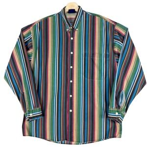 Bon Homme Shirt Mens Medium Multicolor Stripe Button Down Long Sleeve Cotton